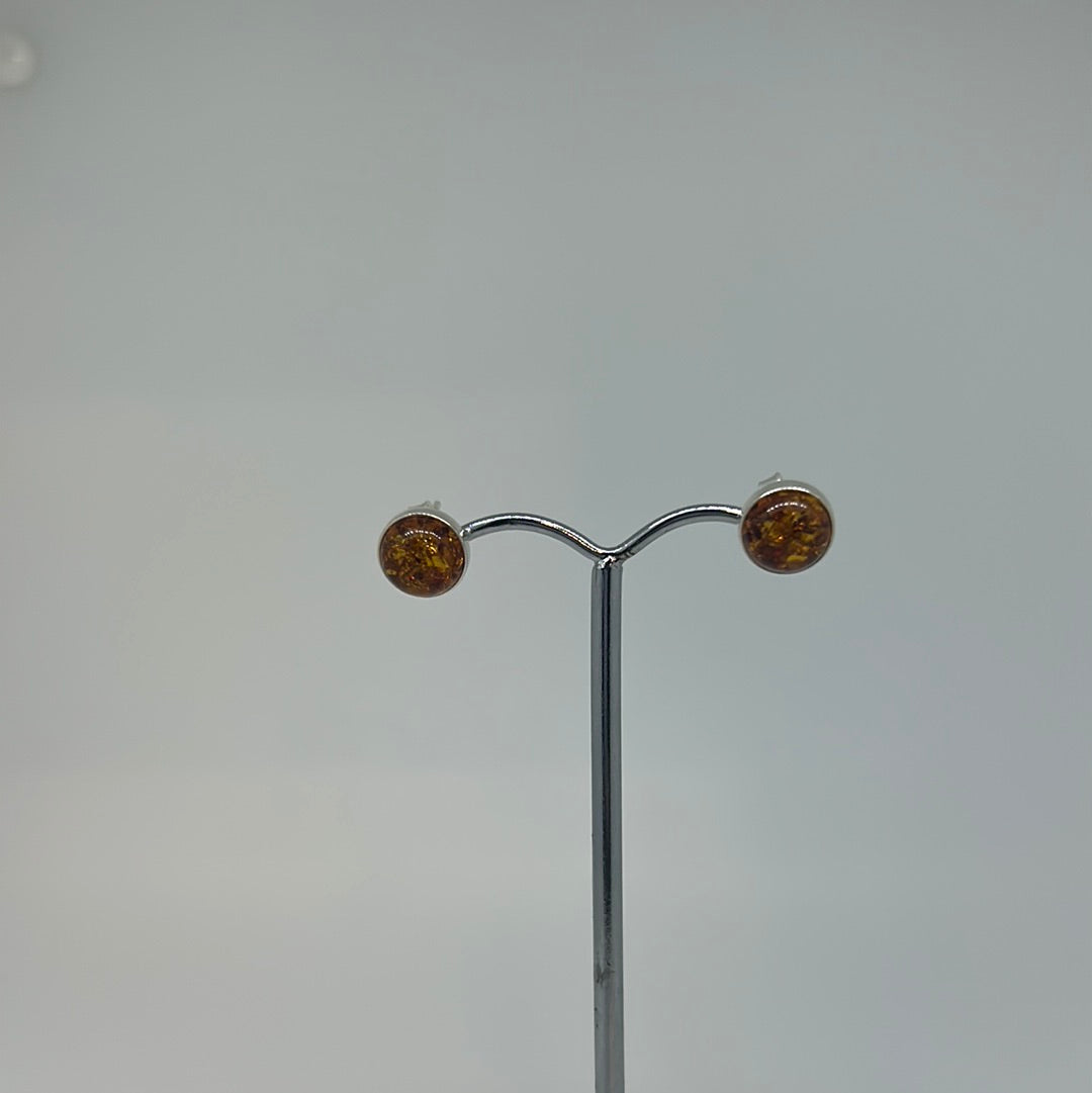 Small Round Amber Studs