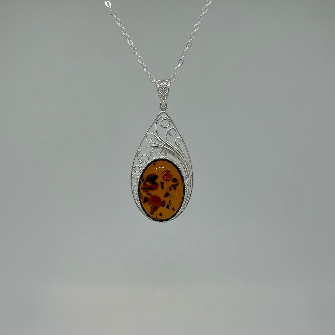 Filigree Amber Pendant