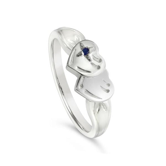 Double Heart mini Signet with Sapphire