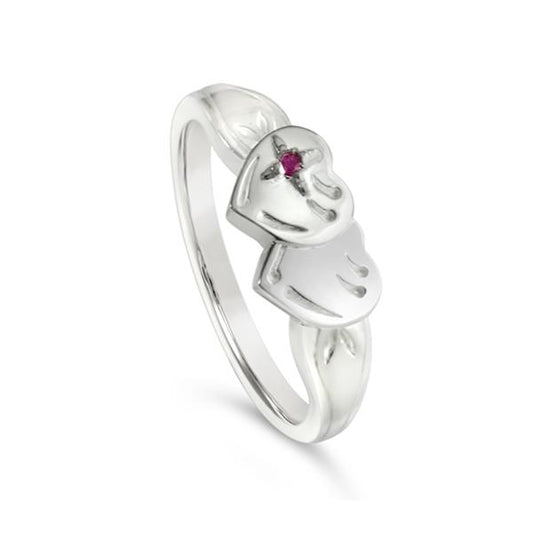 Double Heart mini Signet with ruby
