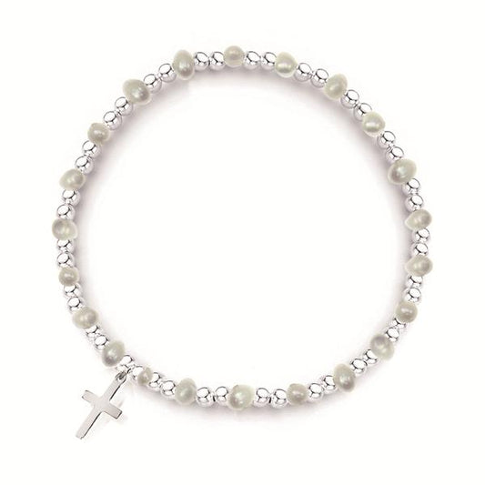 Fresh Water Pearl Bracelet With Cross Charm