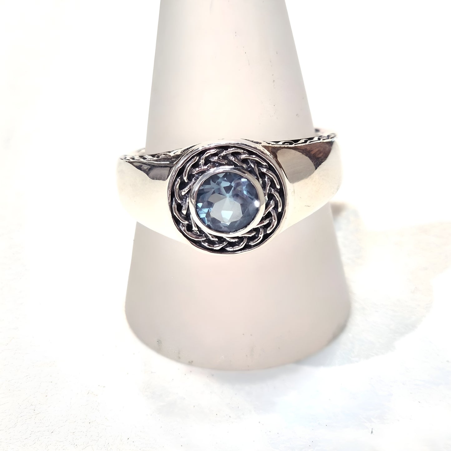 Braided Halo Blue Topaz Sterling Silver Ring