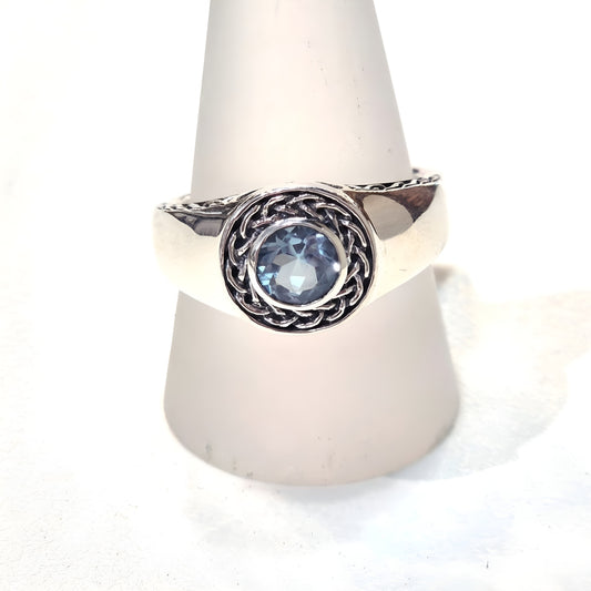 Braided Halo Blue Topaz Sterling Silver Ring
