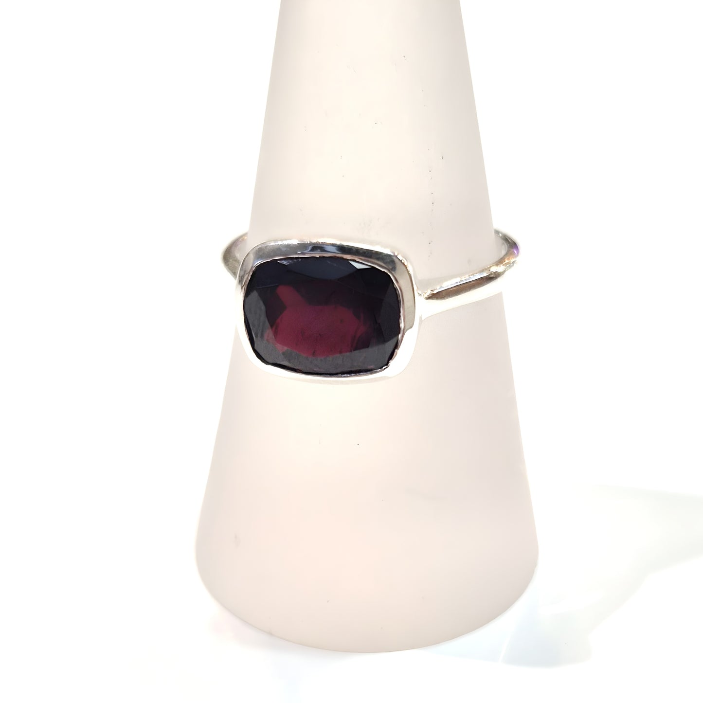 Garnet Rectangle Cushion Sterling Silver Ring
