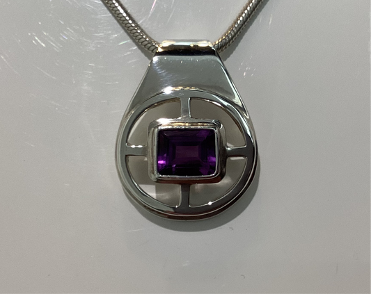 Estate Sterling Silver and Amethyst Pendant
