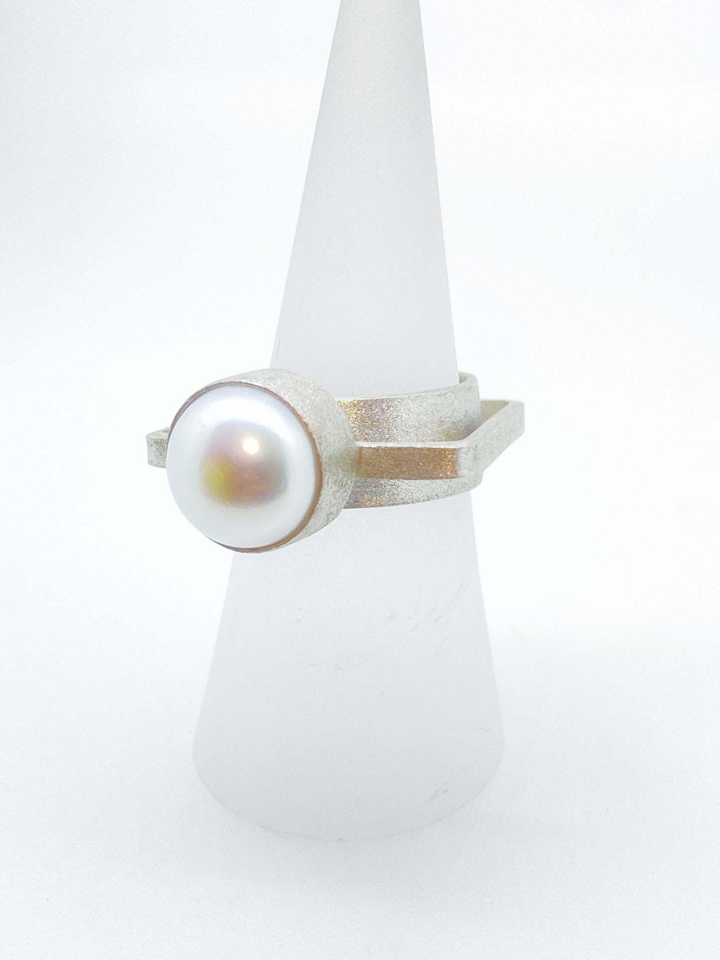 Freshwater Pearl Textured Silver Ring