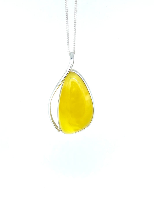Yellow Waved wire Amber Pendant