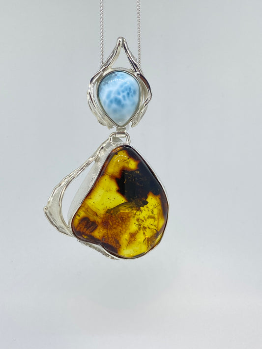 Amber and Larimar Pendant