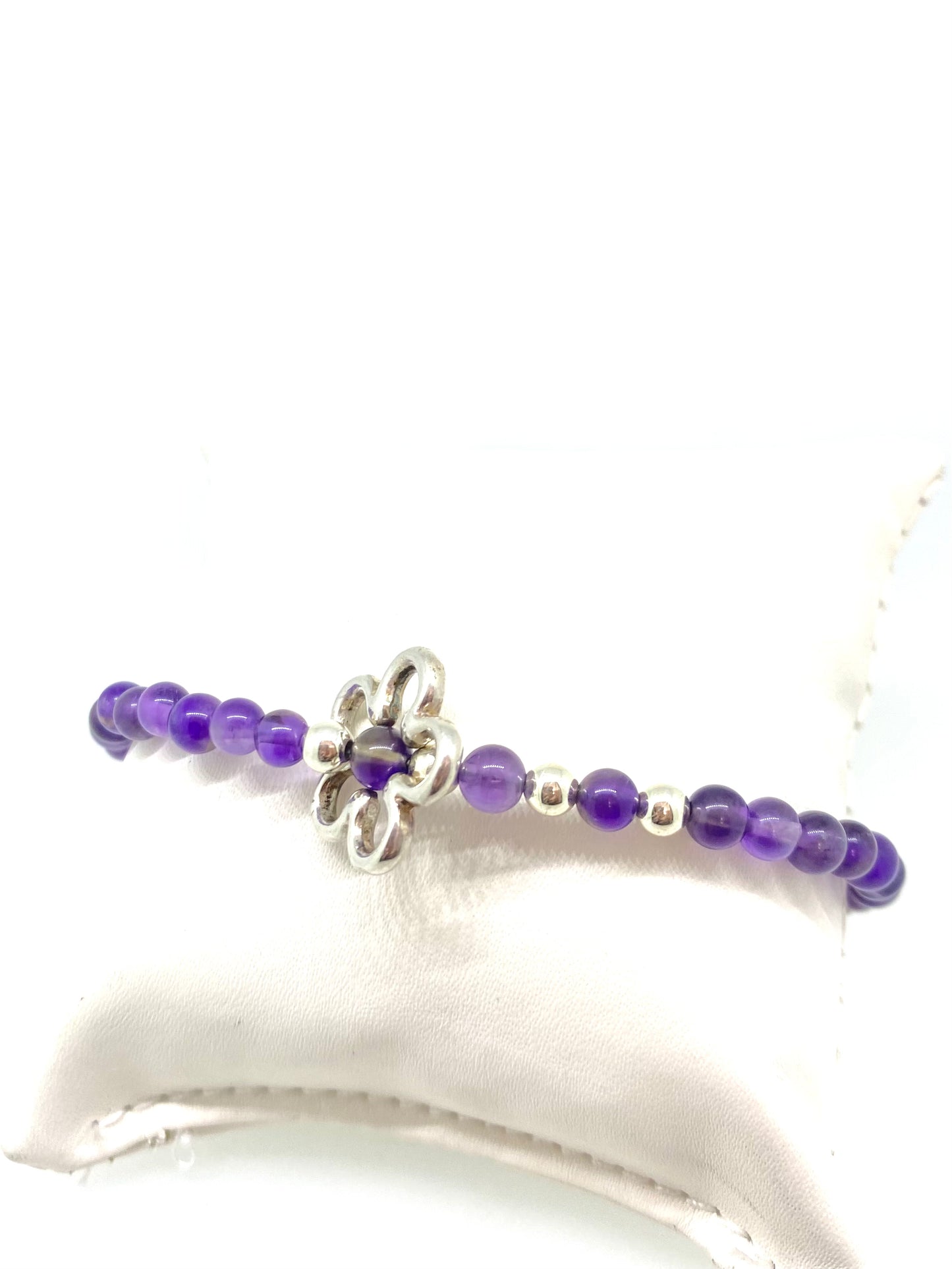 Beaded Amethyst bracelet with Flower Charm