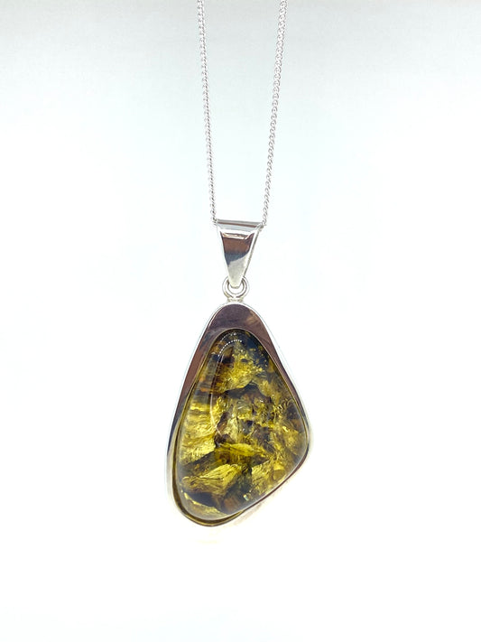 Organic Thick Bezel Triangular Amber Pendant