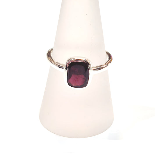 Bold Garnet Cushion Sterling Silver Ring