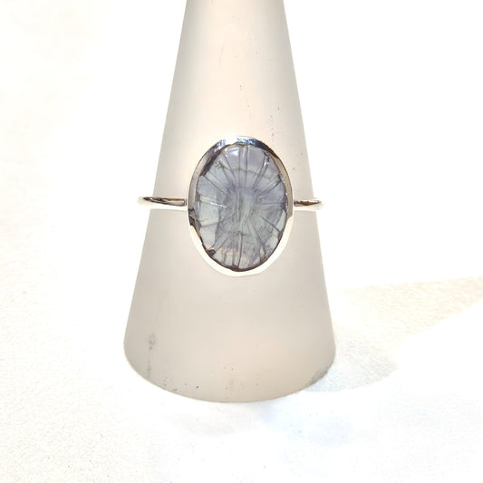 Carved Aquamarine Sterling Silver Ring