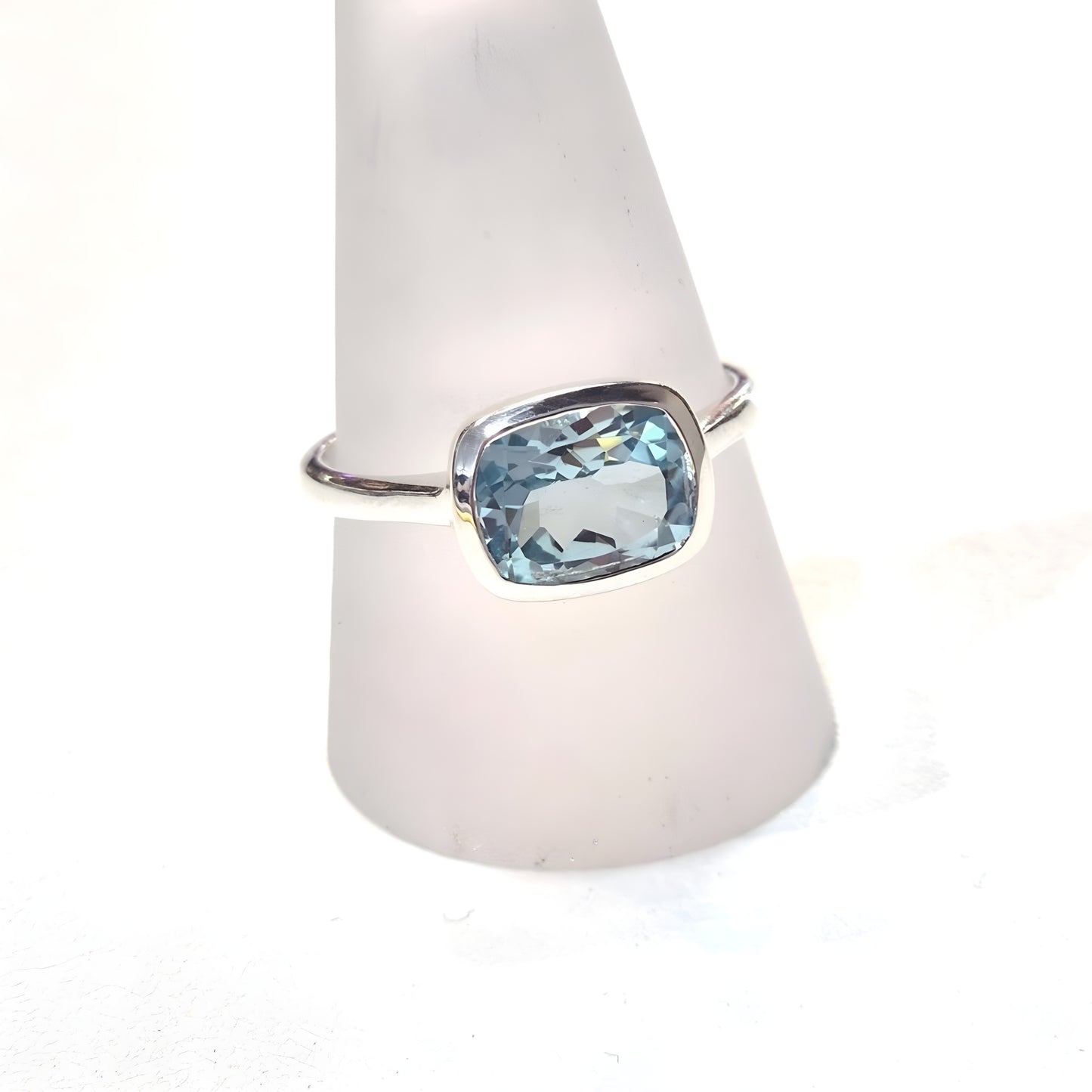 Cushion-Cut Blue Topaz Sterling Silver Ring