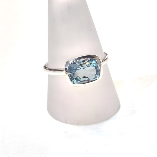 Cushion-Cut Blue Topaz Sterling Silver Ring