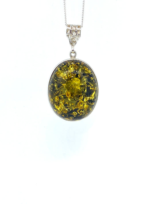 Large green Amber pendant