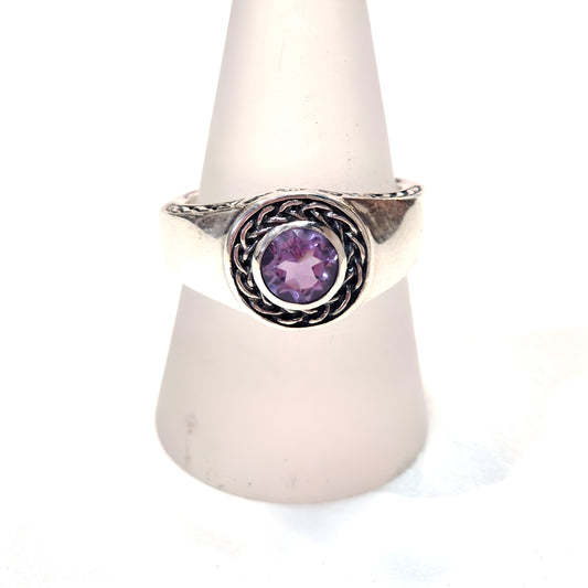 Vintage-Inspired Amethyst Braided Detail Sterling Silver Ring