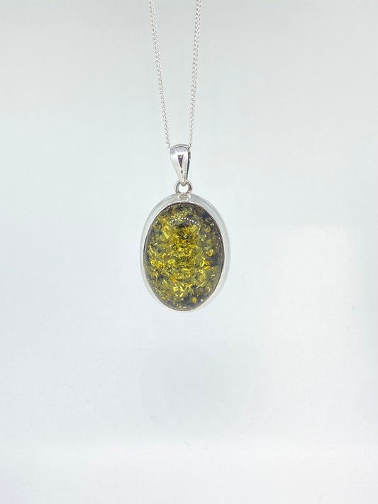 Green Oval Amber Pendant