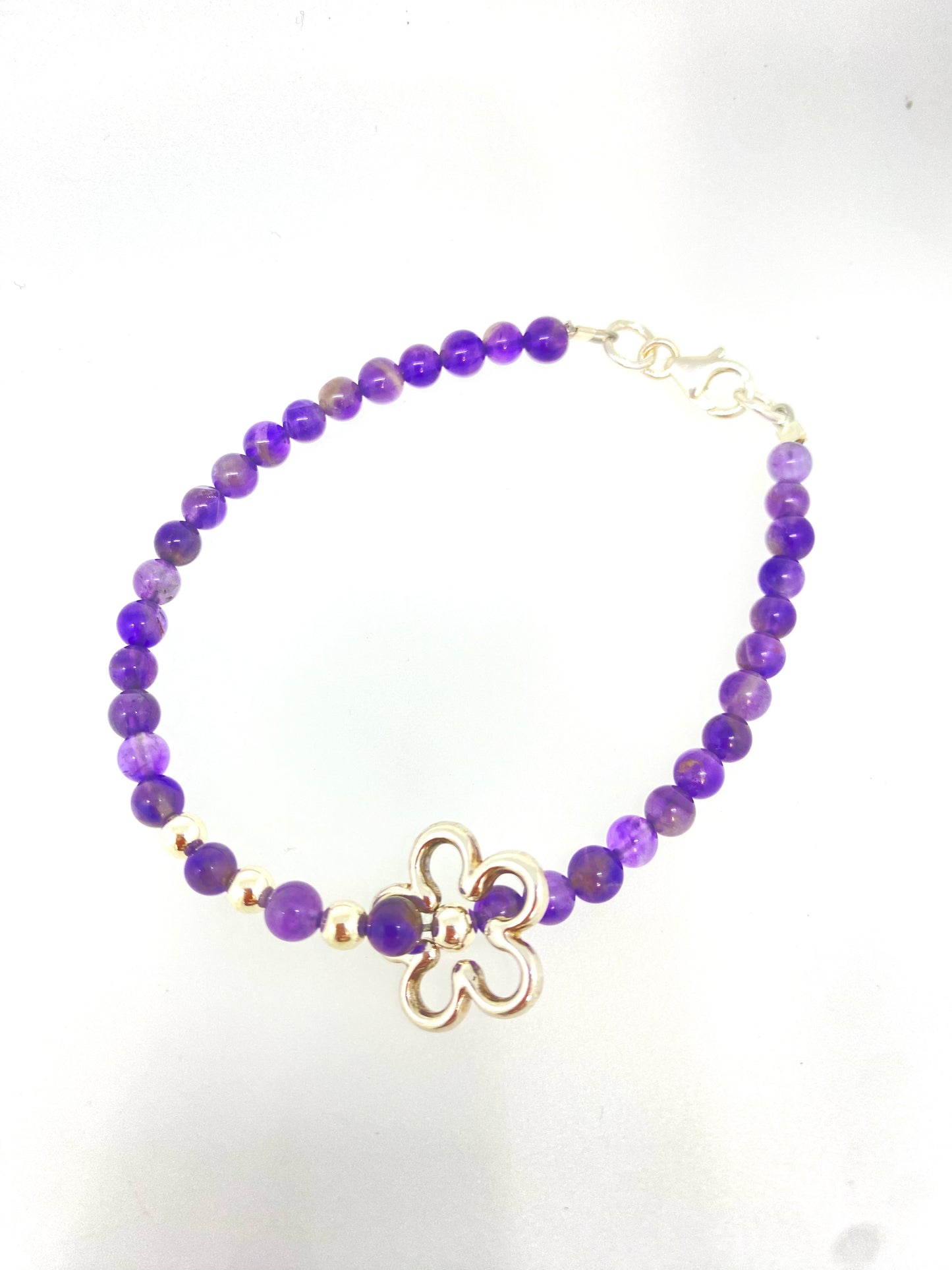 Beaded Amethyst bracelet with Flower Charm