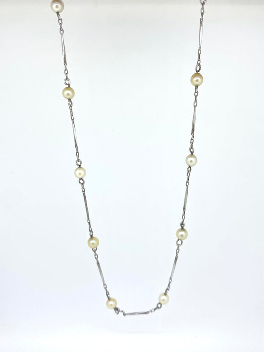 Freshwater Pearl & Silver bars Necklace