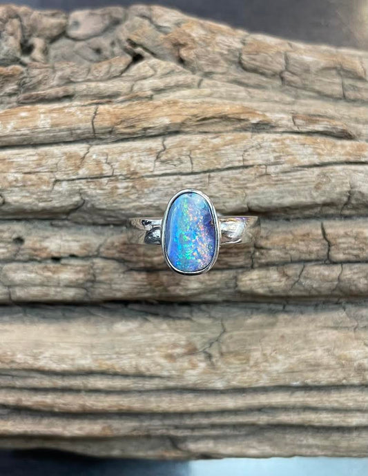 Rainbow Australian Boulder Opal Ring