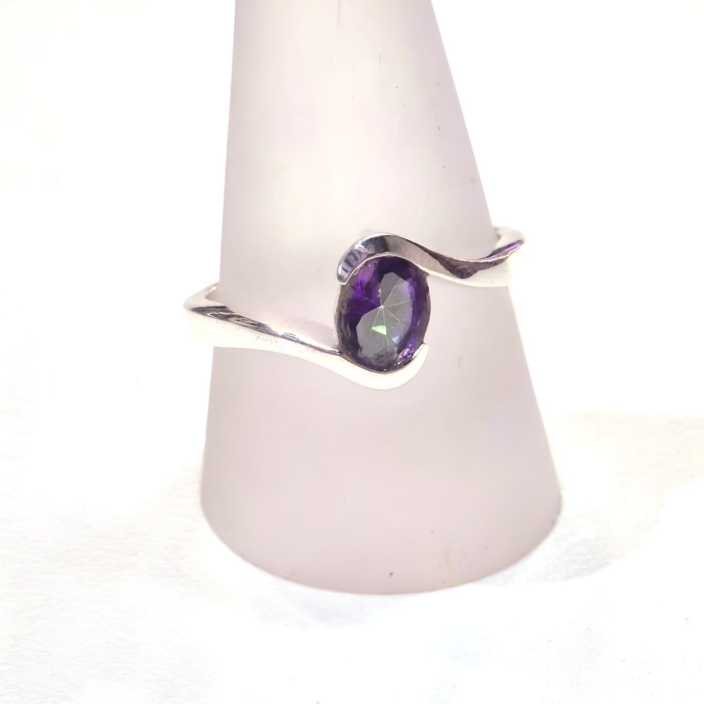 Wave-Set Amethyst Sterling Silver Ring