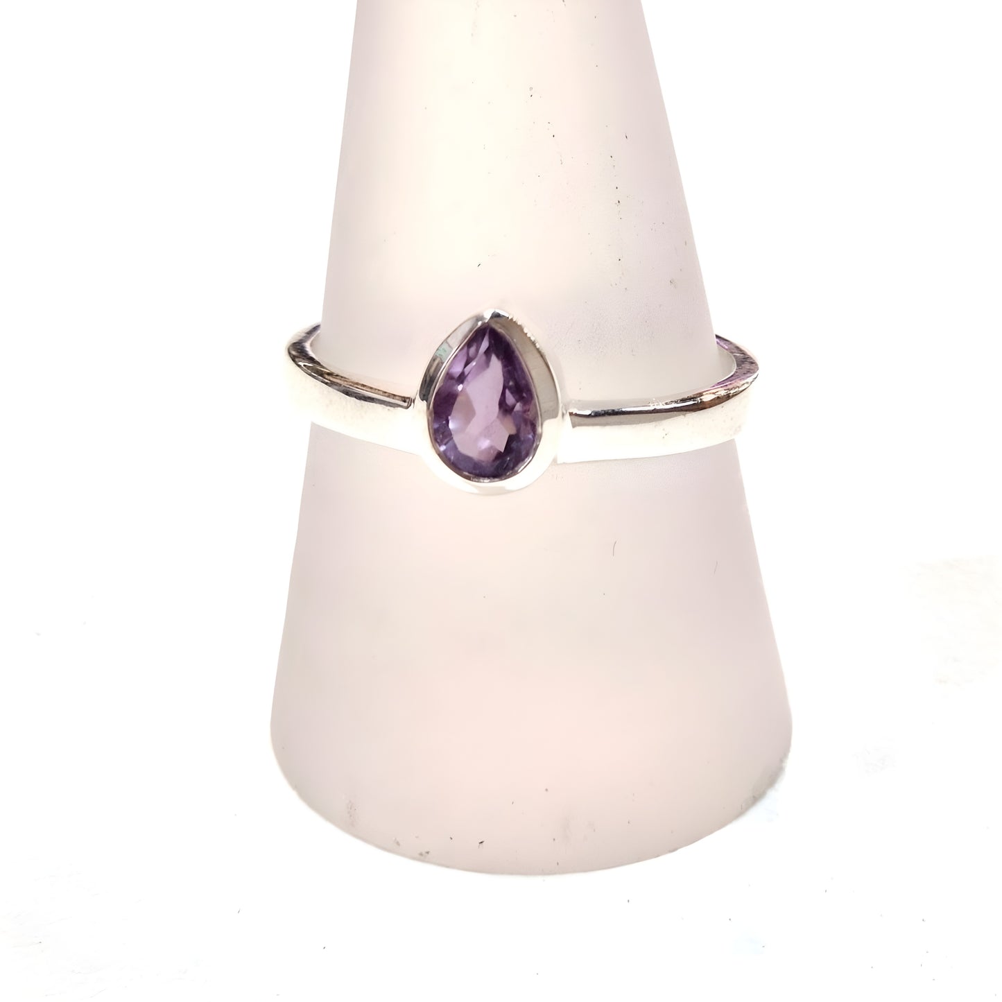Teardrop Amethyst Bezel-Set Ring