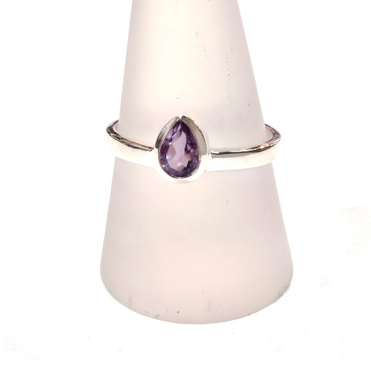 Teardrop Amethyst Bezel-Set Ring