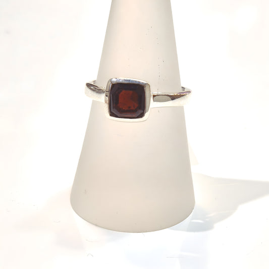 Cushion Cut Garnet Sterling Silver Ring