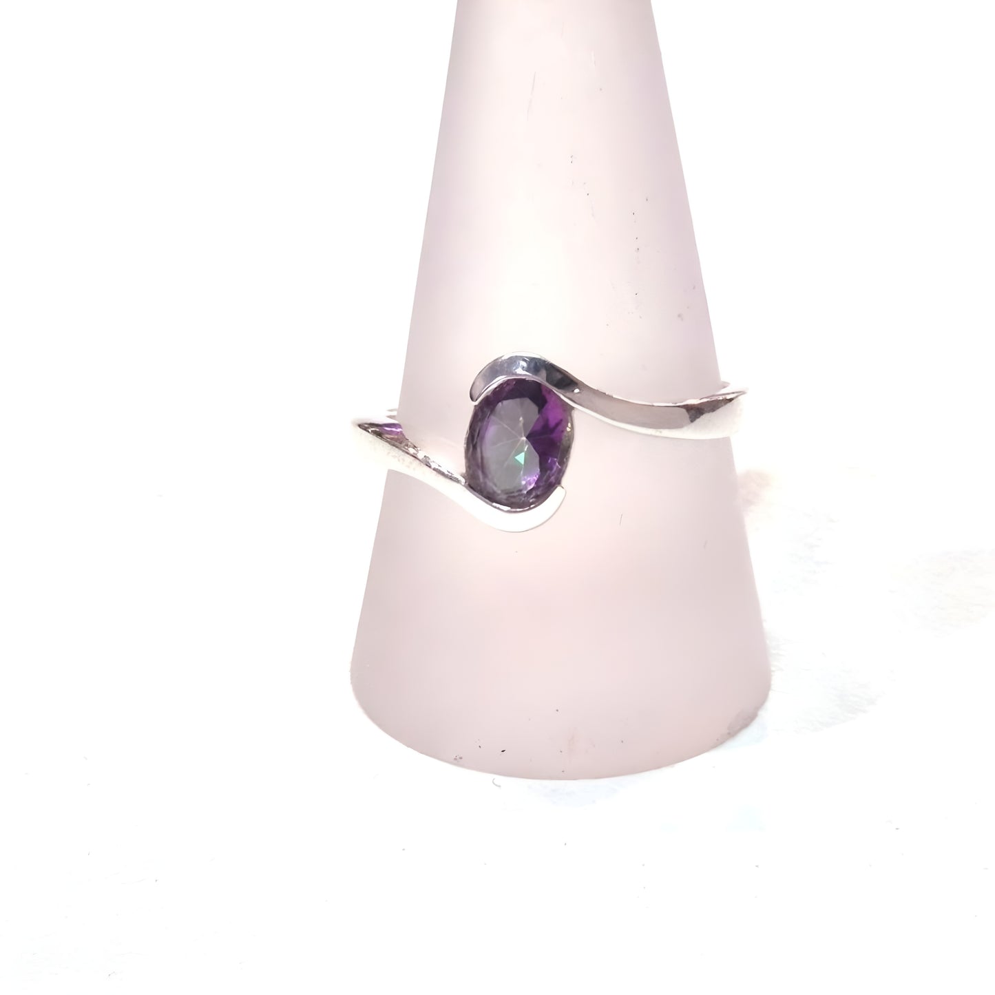 Wave-Set Amethyst Sterling Silver Ring