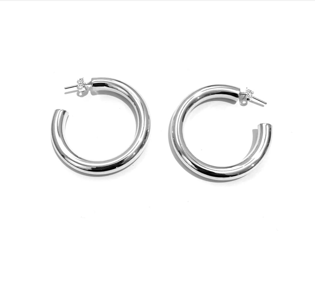 Thick Silver Hoop Earrings