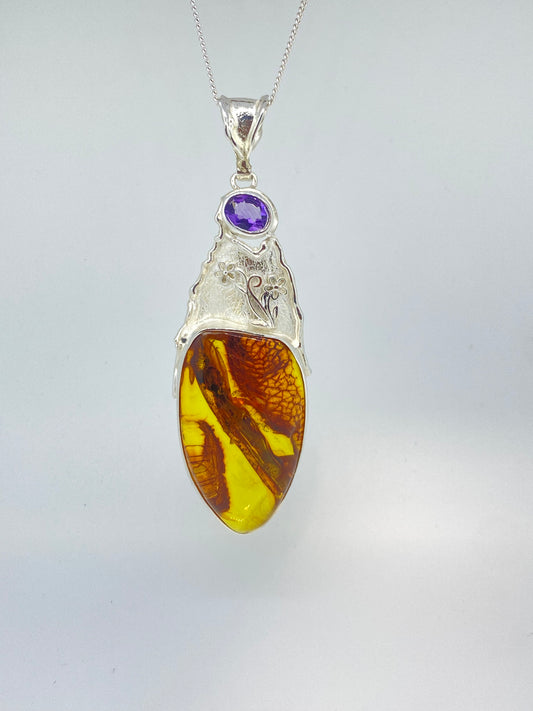 Amber and Amethyst Pendant