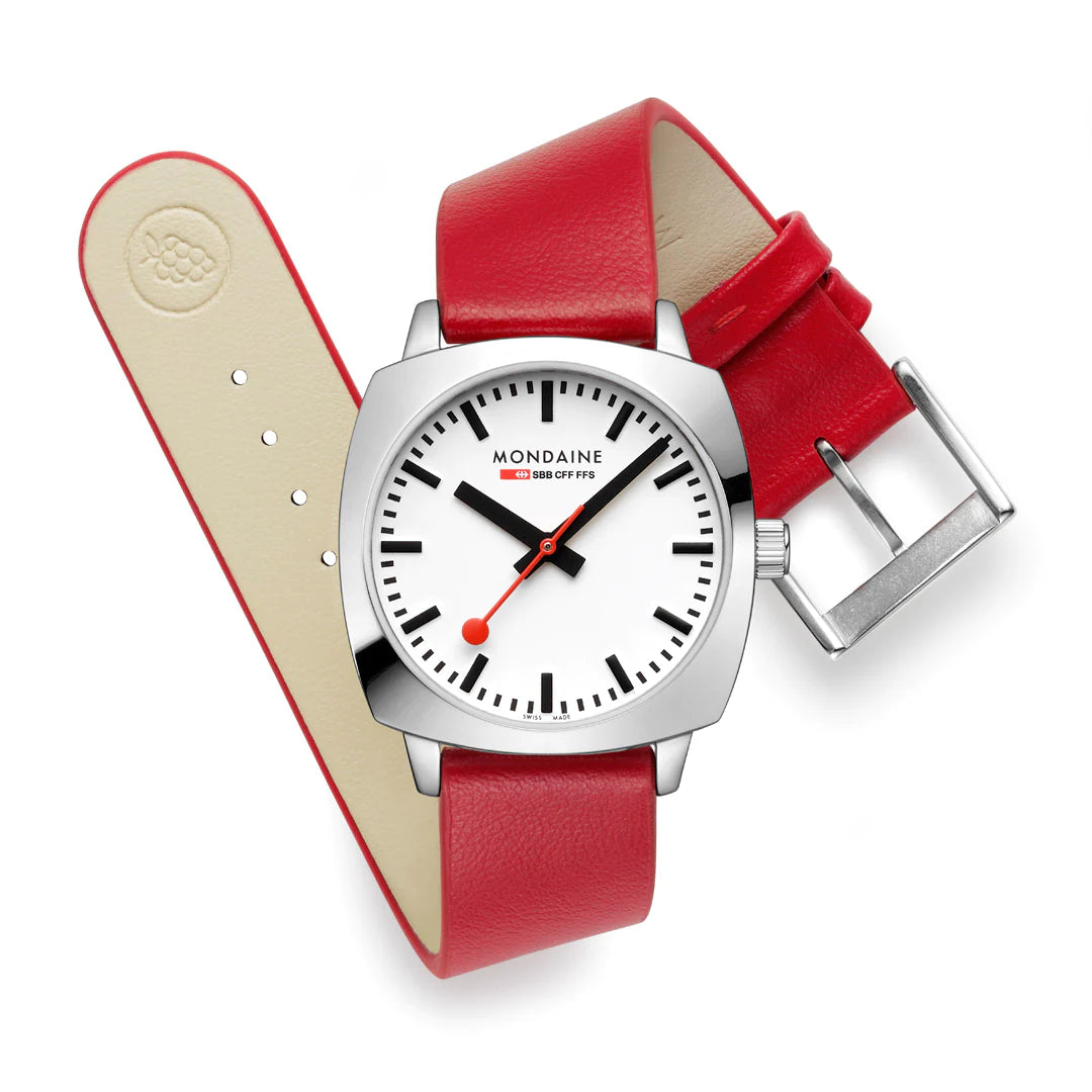 Mondaine Petite Cushion Red Vegan Grape Leather