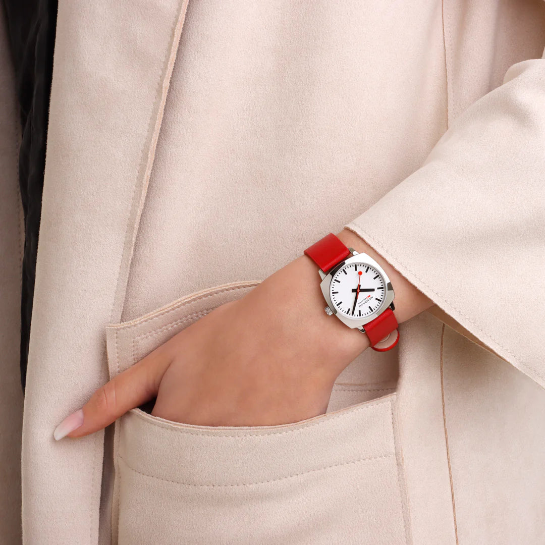 Mondaine Petite Cushion Red Vegan Grape Leather
