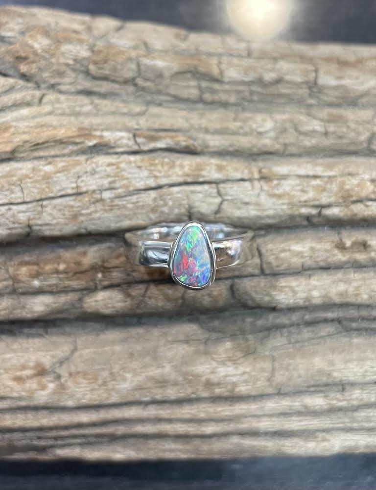 Flashy Red Australian Boulder Opal Ring