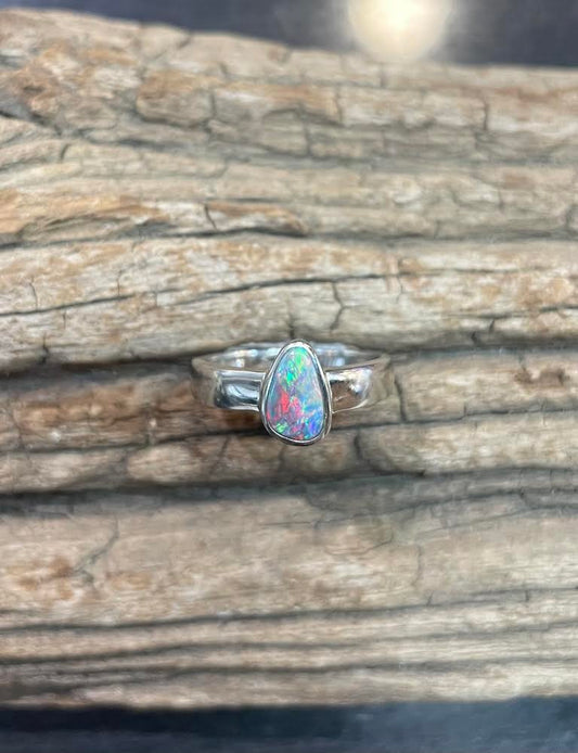 Flashy Red Australian Boulder Opal Ring