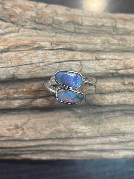 Double Boulder Opal Ring