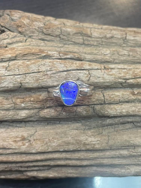 Dark Blue Australian Boulder Opal Ring