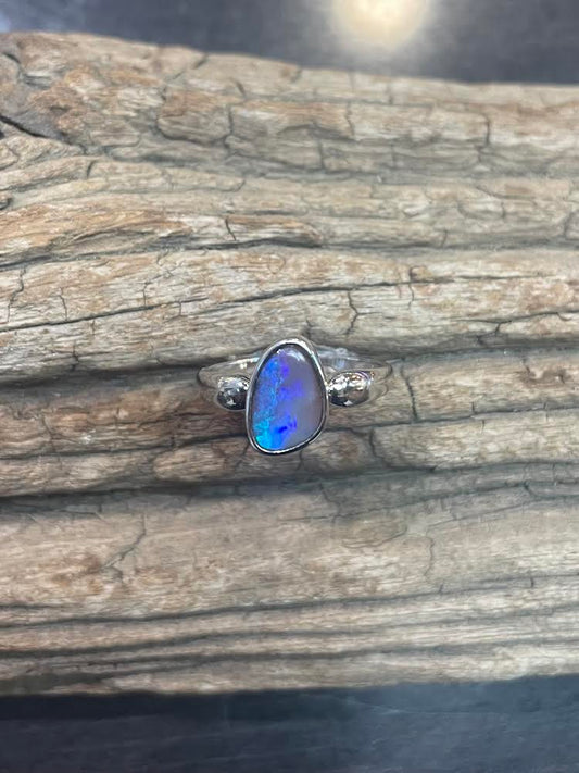 Blue Australian Boulder Opal Ring
