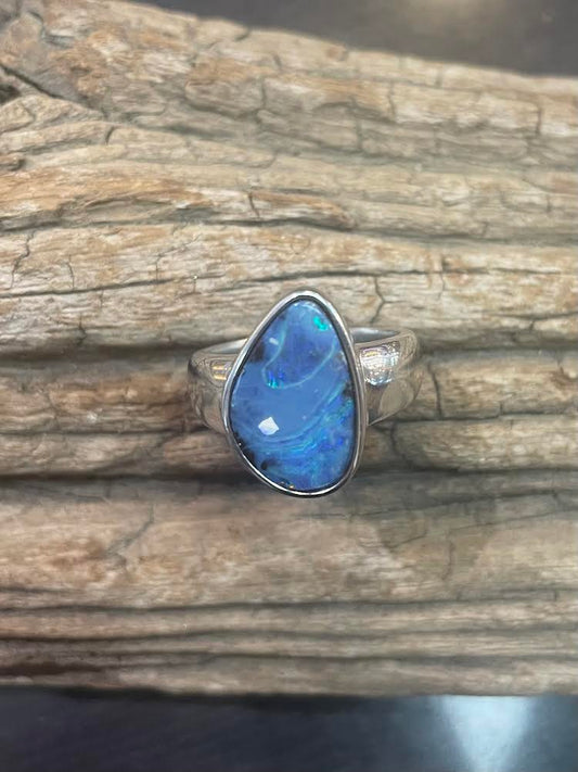 Blue Swirl Australian Boulder Opal ring
