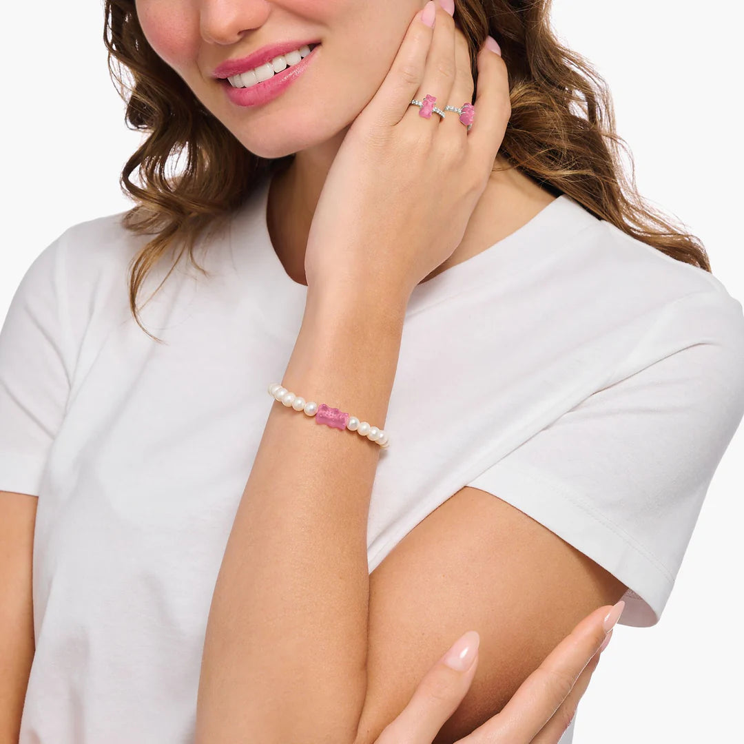 Pearl Bracelet with Pink Goldbear