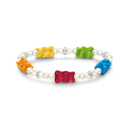 Pearl Bracelet with Five Colourful Goldbears