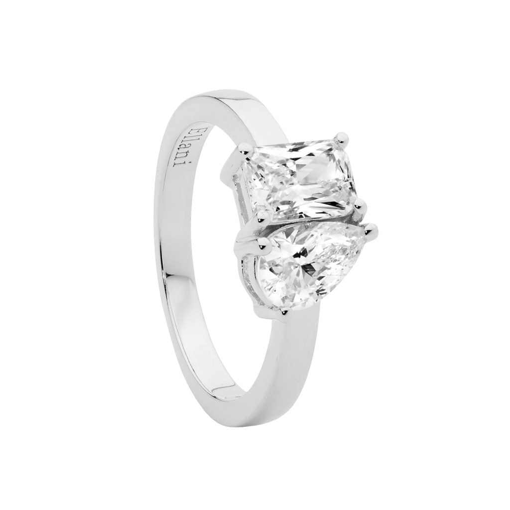 Silver CZ “Toi et moi” ring