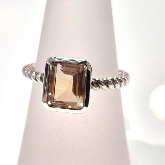 Emerald-cut Citrine Ring