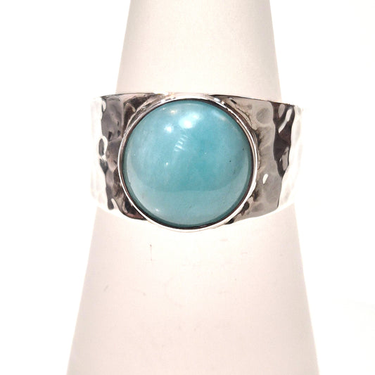 Round Amazonite Ring with Hammered Band