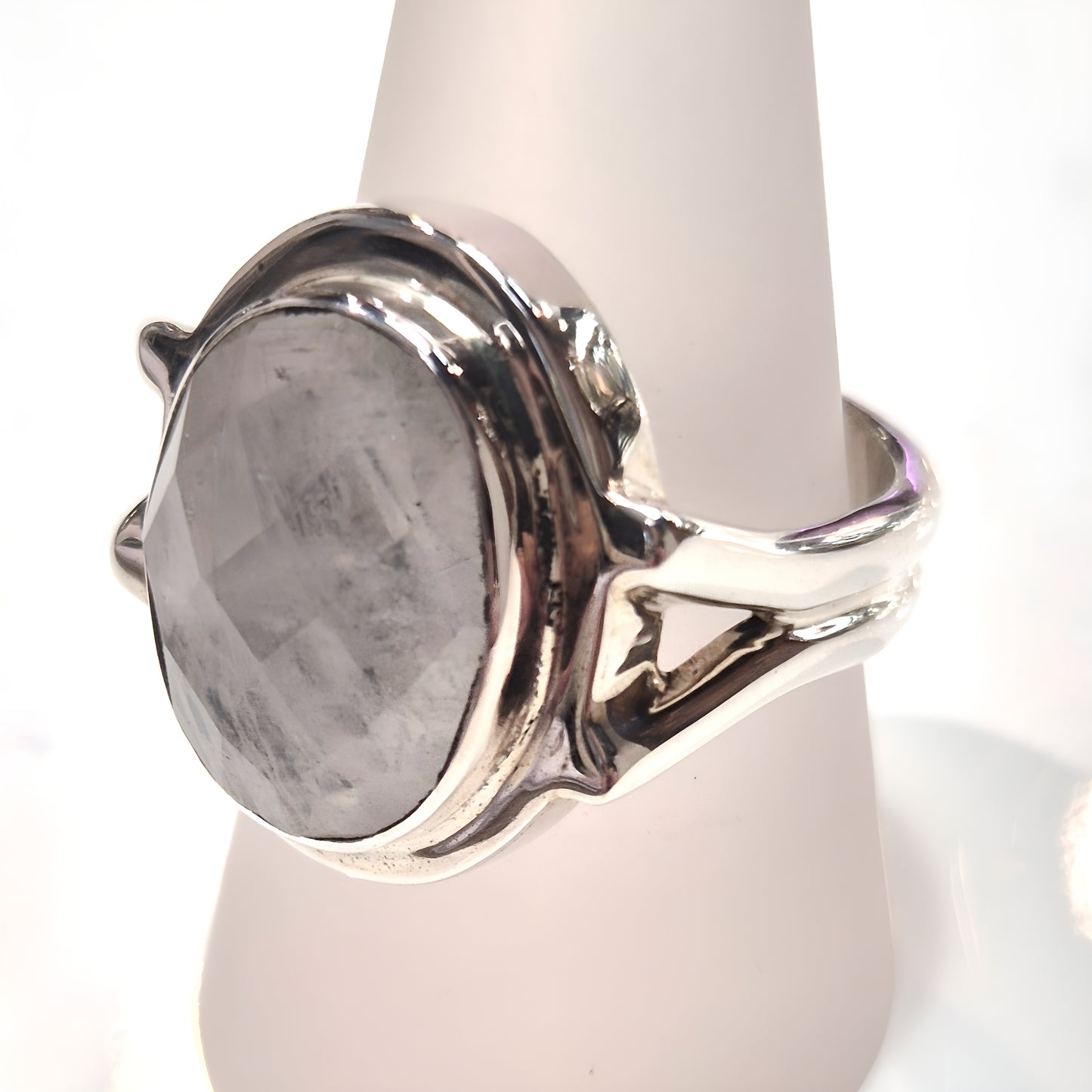 Faceted Moonstone Ring with Decorative Bezel