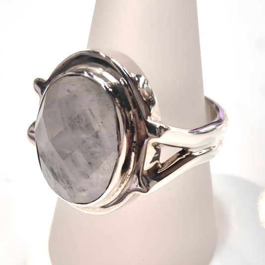 Faceted Moonstone Ring with Decorative Bezel