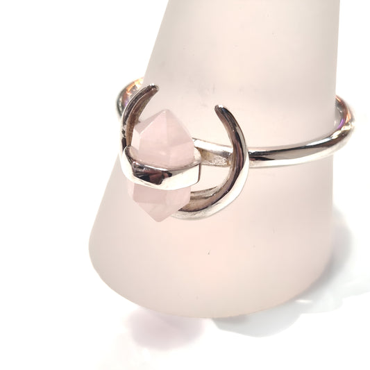 Rose Quartz Moon Ring