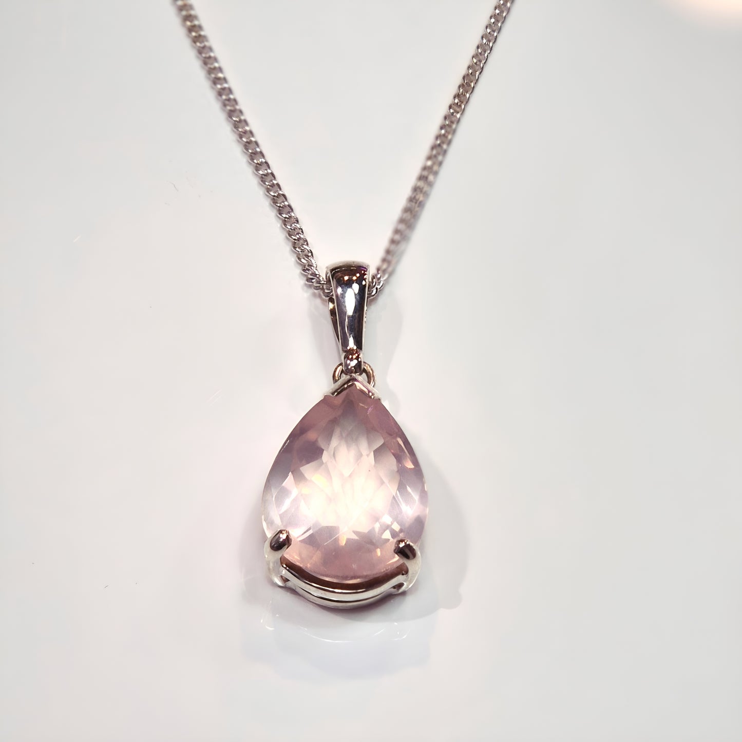 Faceted Rose Quartz Teardrop Pendant