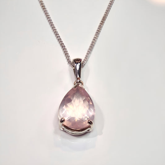 Faceted Rose Quartz Teardrop Pendant