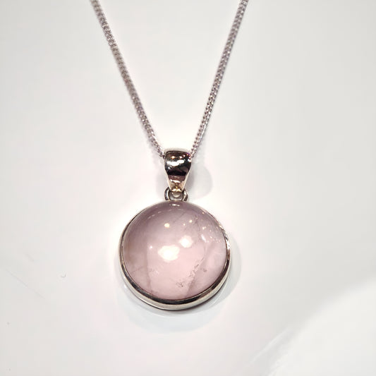 Round Rose Quartz Cabochon Pendant